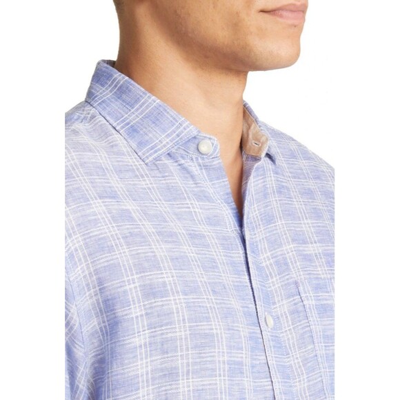 Tommy Bahama Plaid Linen Shirt Men's Size Large Blue White Ventana Beach NEW - Picture 3 of 13